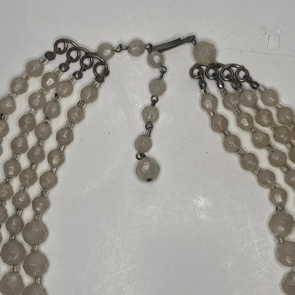 Vintage 4 Strand AB Faceted Faux Pearl Lucite Bead Necklace Adjustable 18